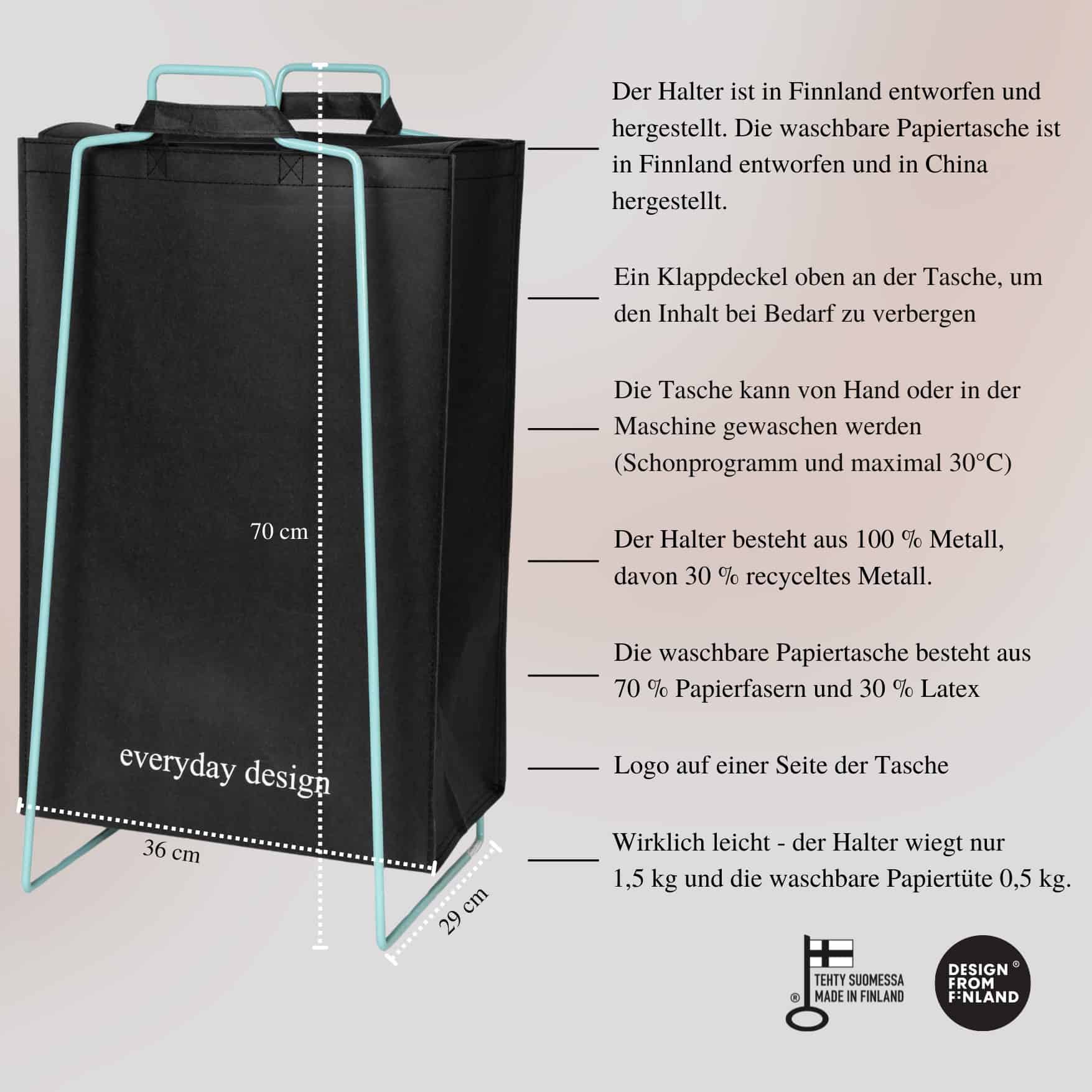 TURKU XL Halter türkis und eine waschbare Papiertasche