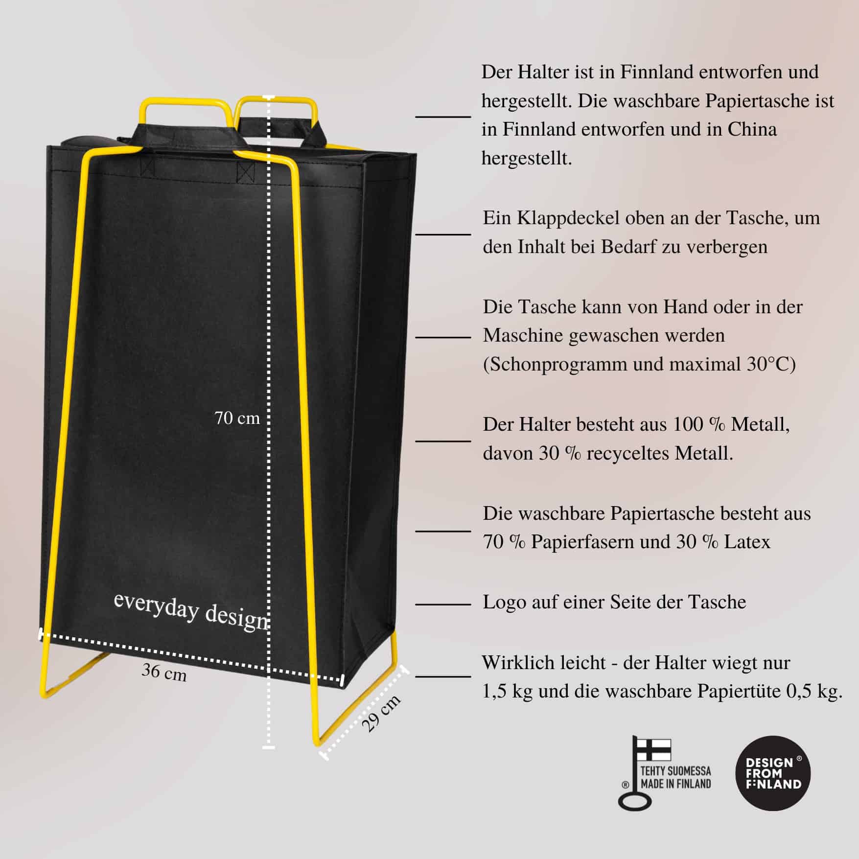 TURKU XL Halter gelb und eine waschbare Papiertasche
