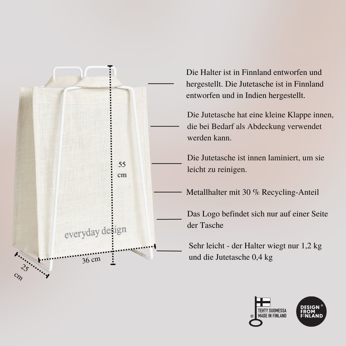 HELSINKI-Halter Weiß mit Jutetasche