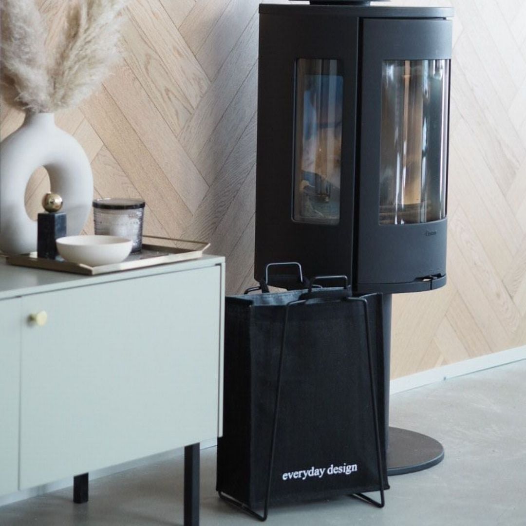 HELSINKI-Papiertütenhalter schwarz mit Jutetasche