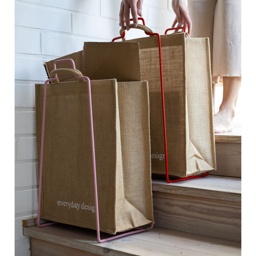 HELSINKI - Papiertütenhalter rosa mit Jutetasche