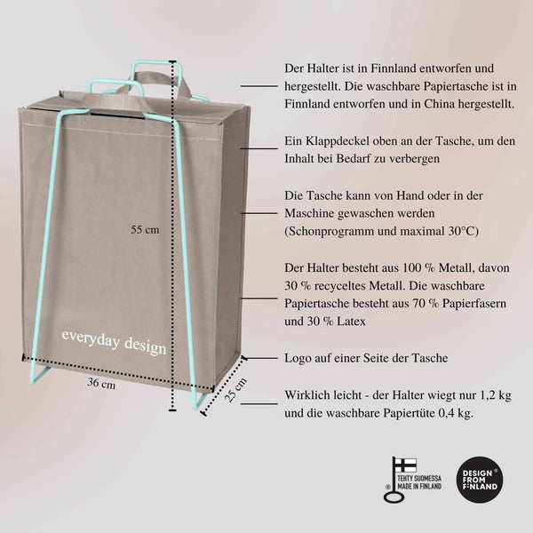 HELSINKI-Papiertütenhalter türkis﻿ und eine waschbare Papiertasche