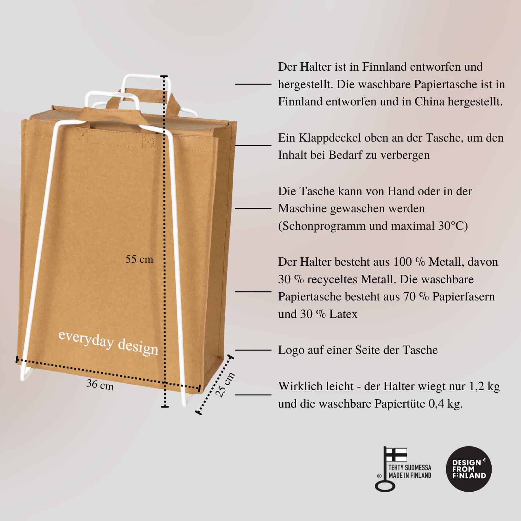 HELSINKI-Papiertütenhalter weiß und eine waschbare Papiertasche