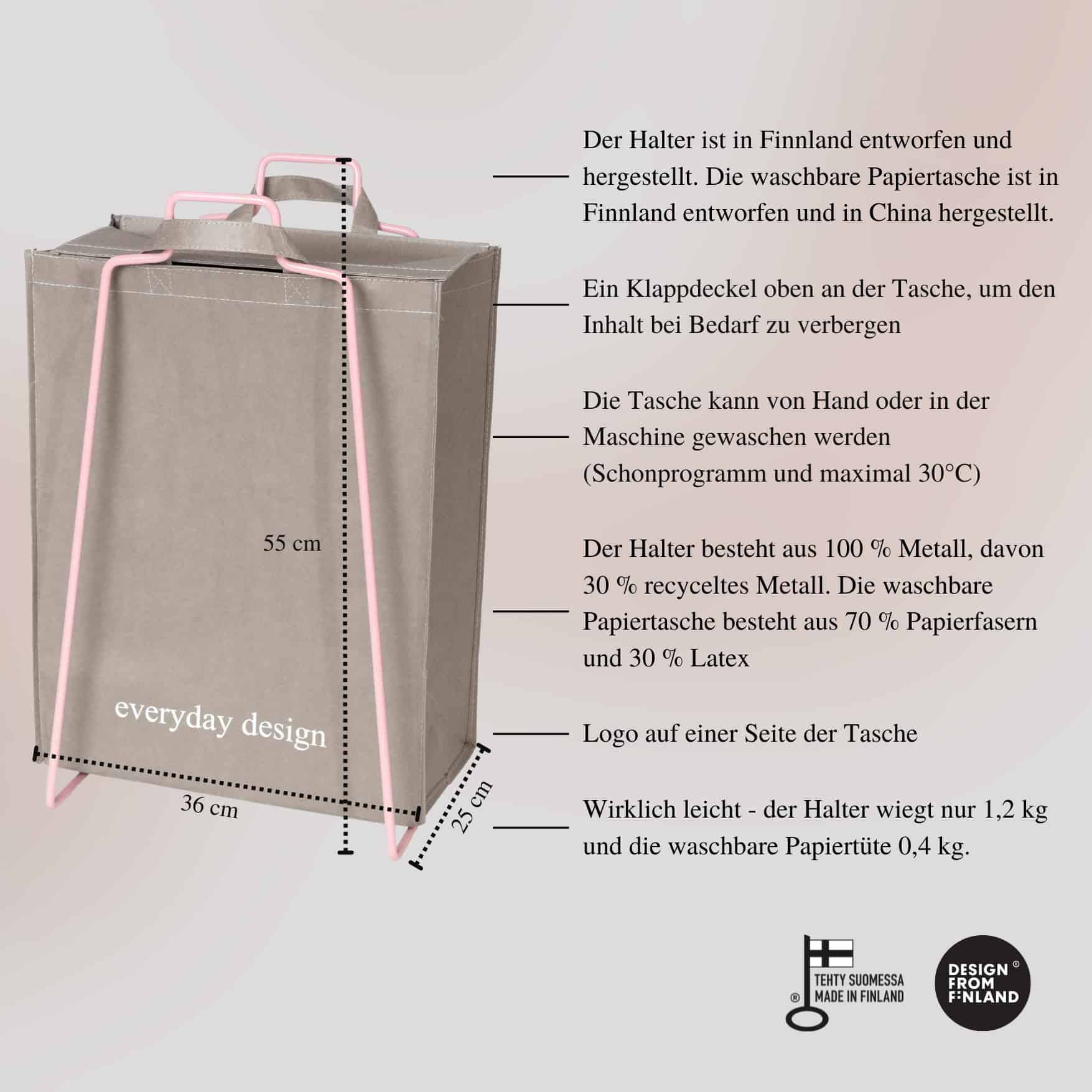HELSINKI-Papiertütenhalter rosa und eine waschbare Papiertasche