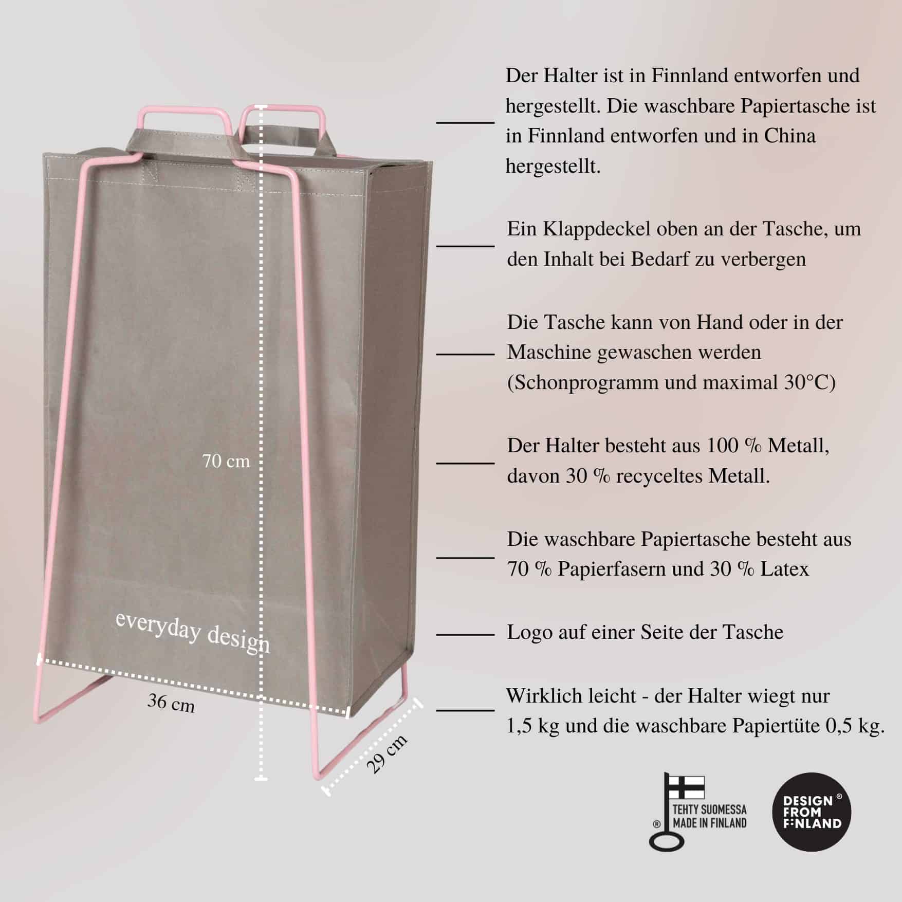 TURKU XL Halter ﻿rosa und eine waschbare Papiertasche