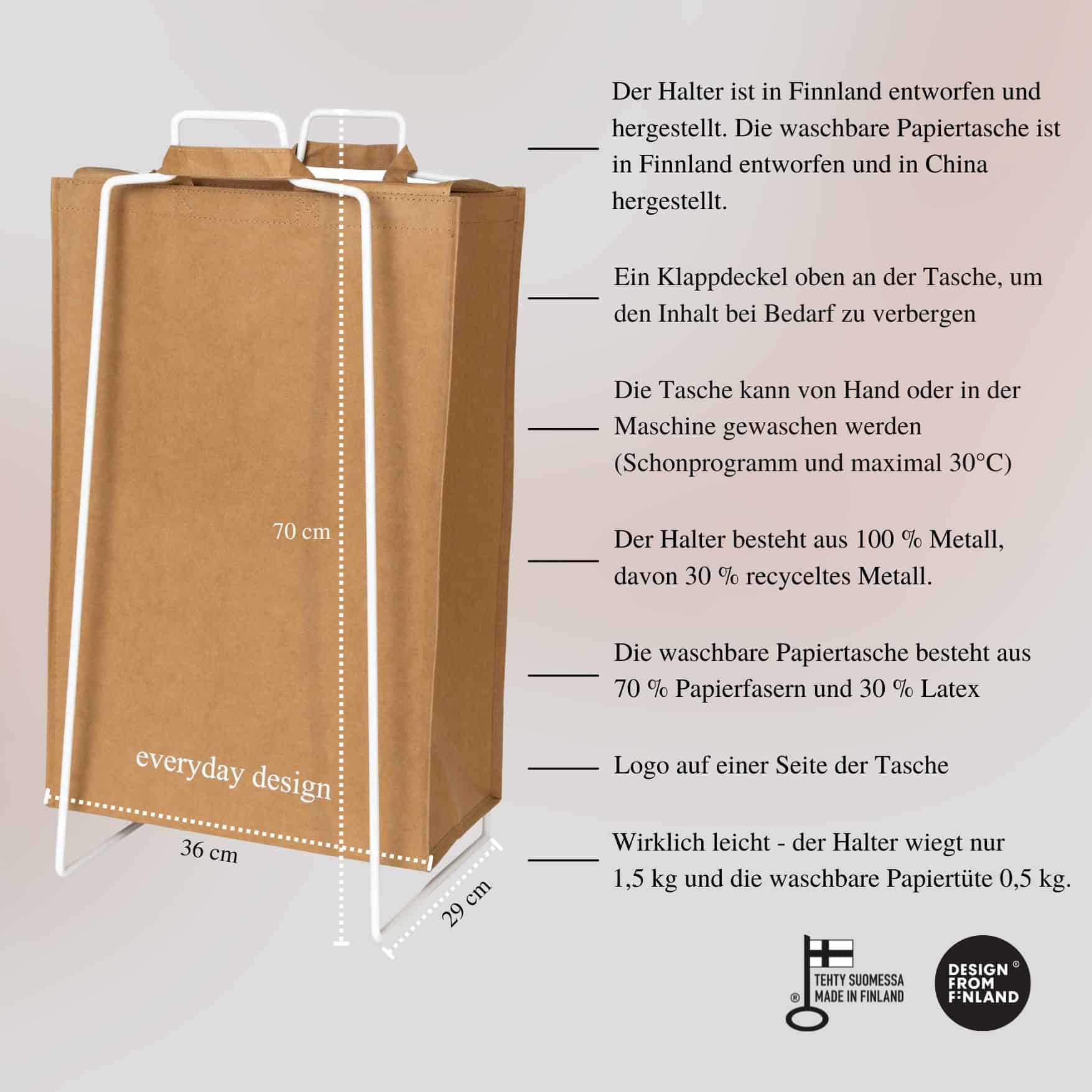 TURKU XL Halter ﻿weiß und eine waschbare Papiertasche