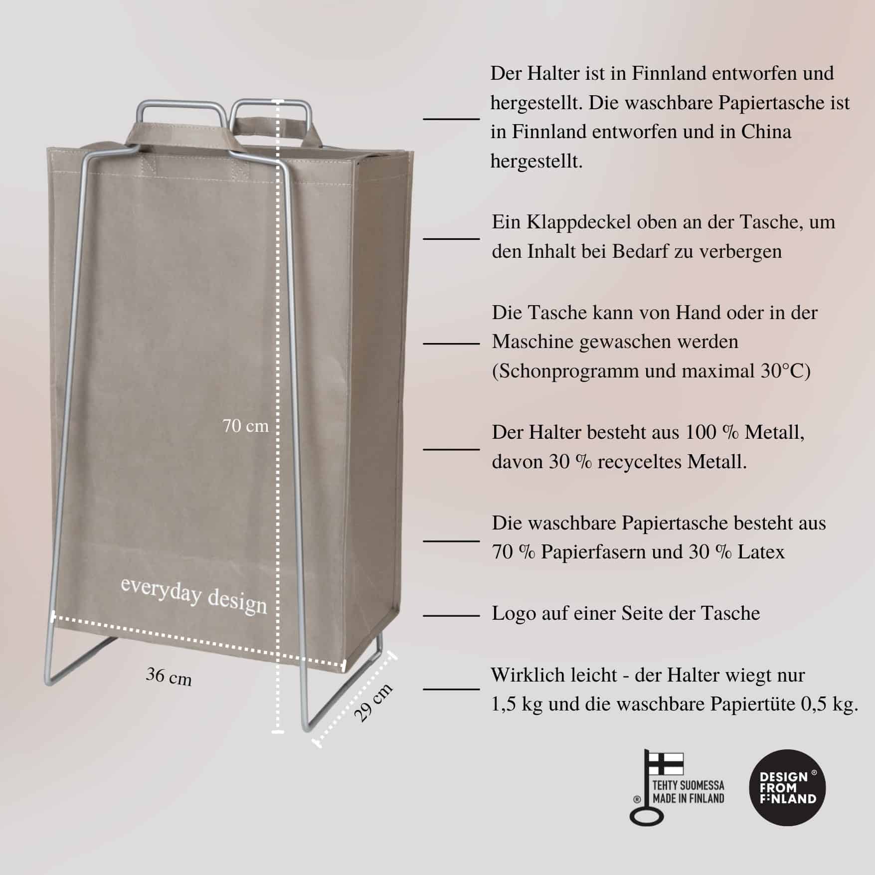 TURKU XL Halter silber und eine waschbare Papiertasche