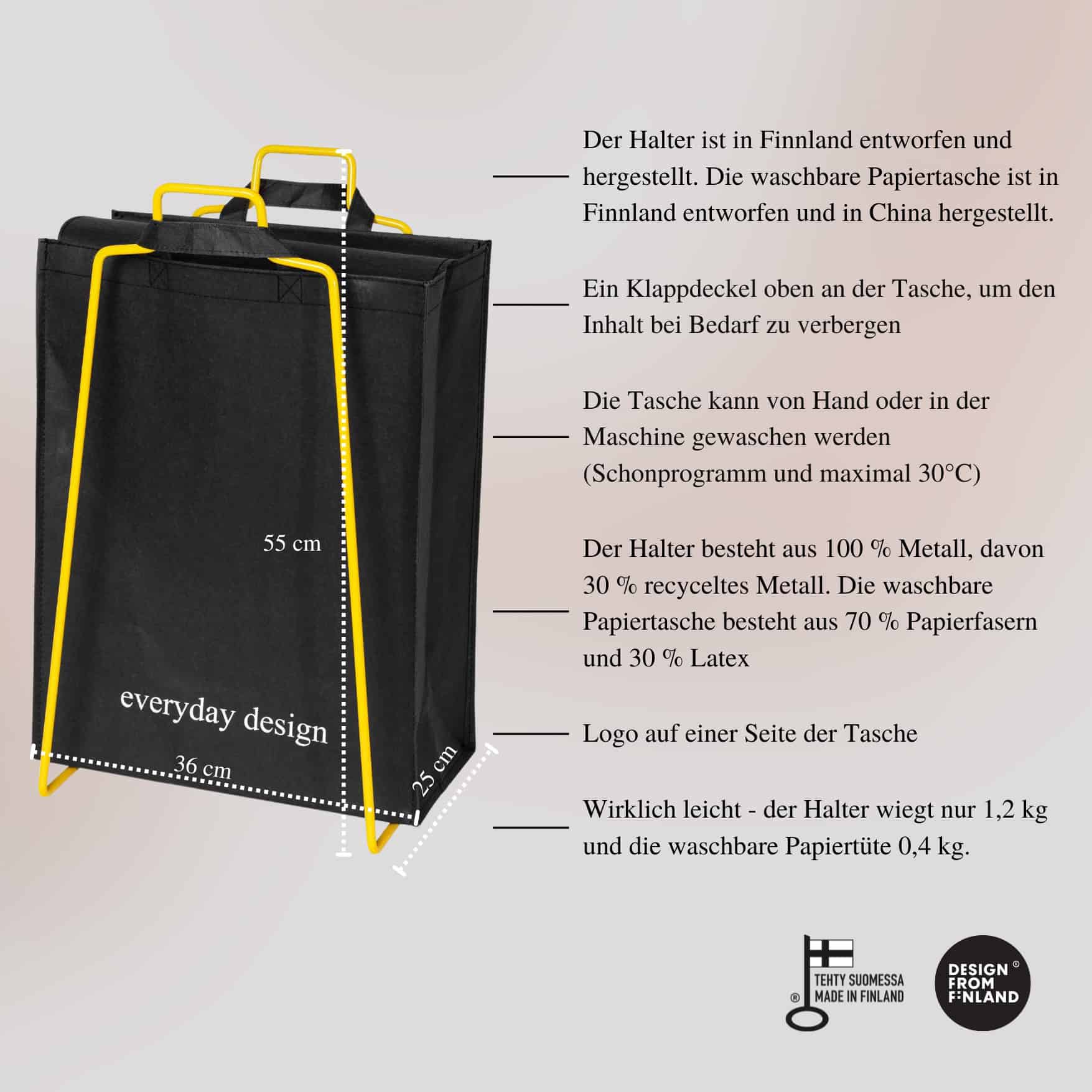 HELSINKI-Papiertütenhalter beige und eine waschbare Papiertasche
