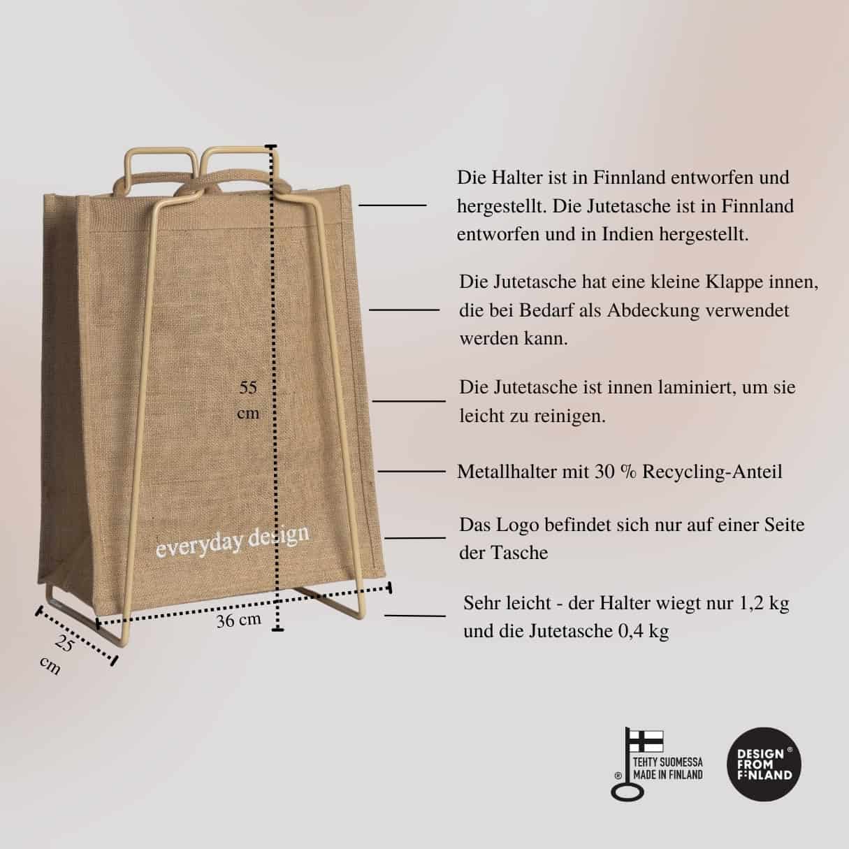 HELSINKI-Papiertütenhalter beige mit Jutetasche
