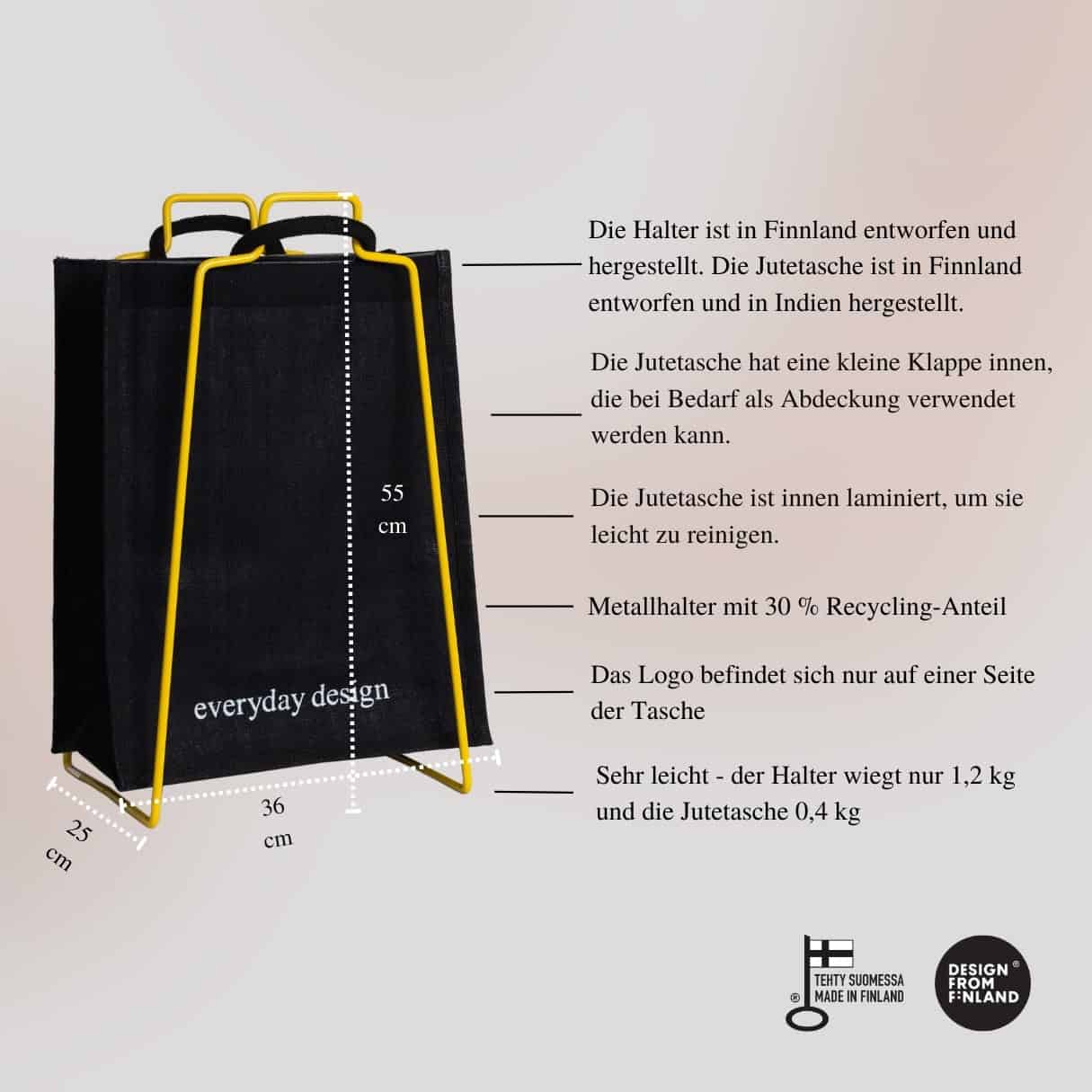 HELSINKI-halter gelb mit Jutetasche