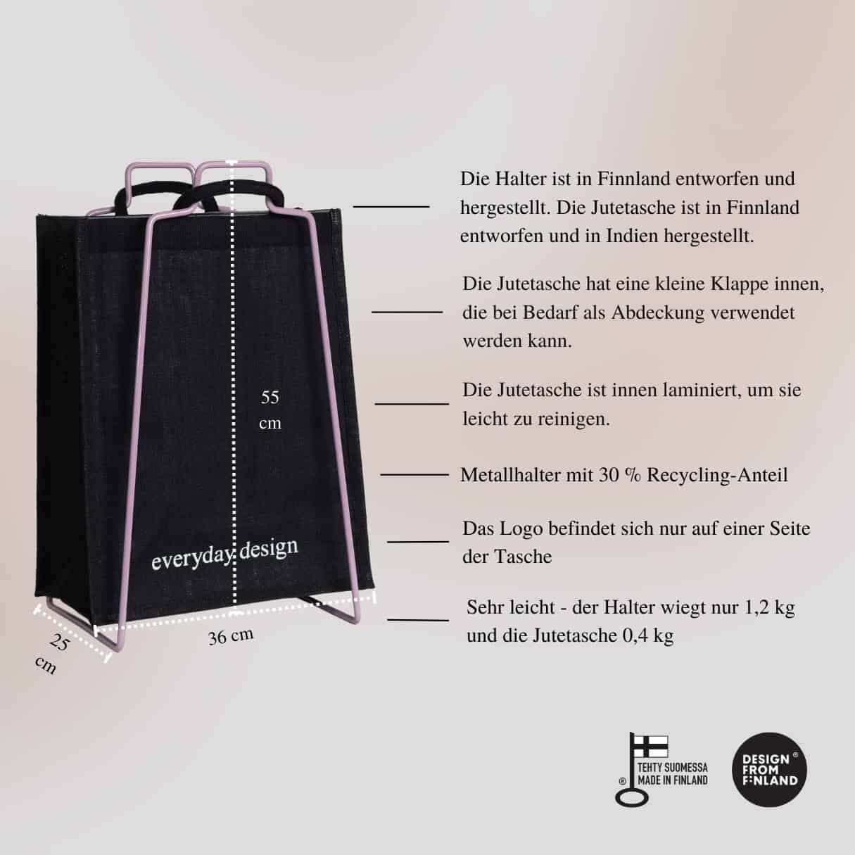 HELSINKI Papiertütenhalter lavendel mit Jutetasche