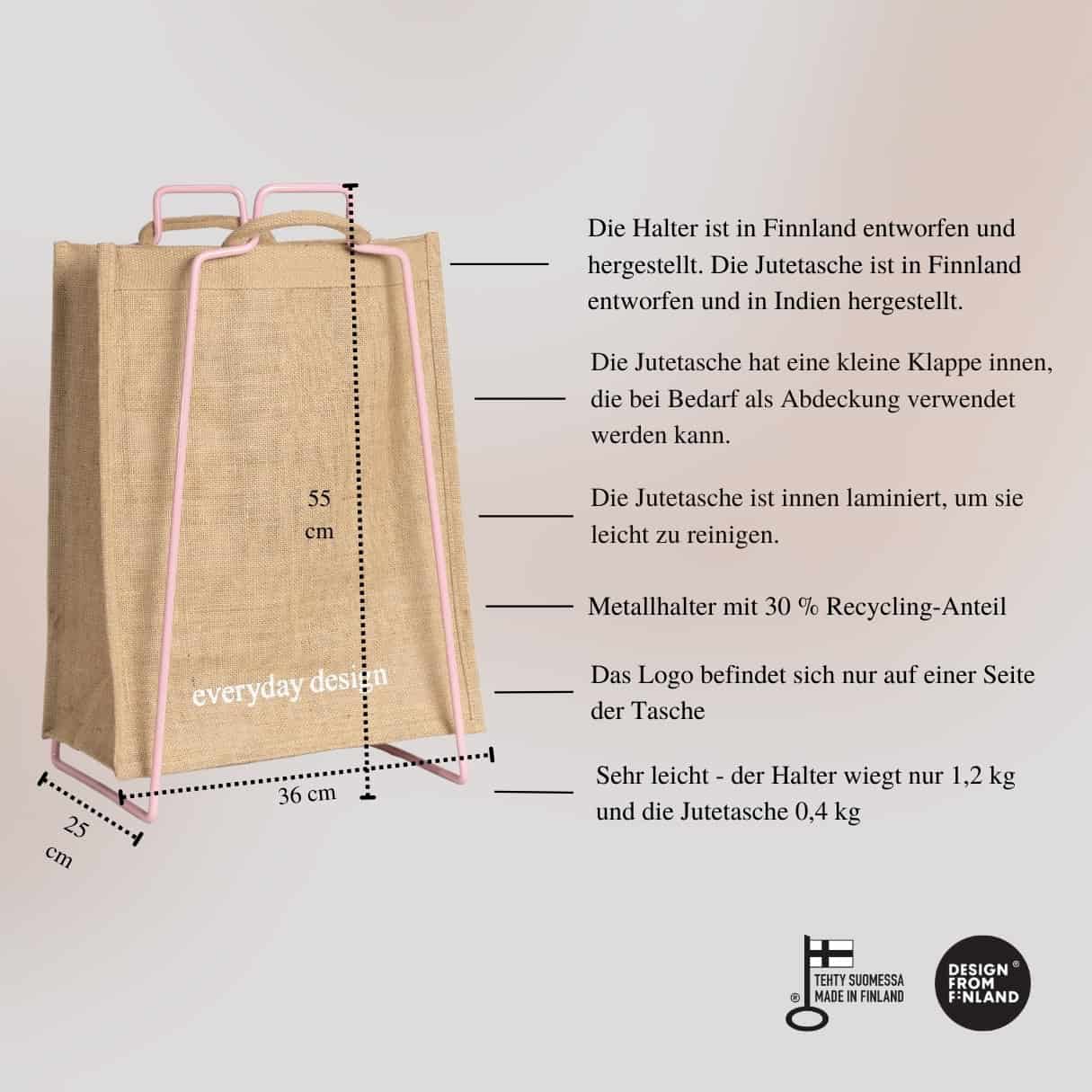 HELSINKI - Papiertütenhalter rosa mit Jutetasche