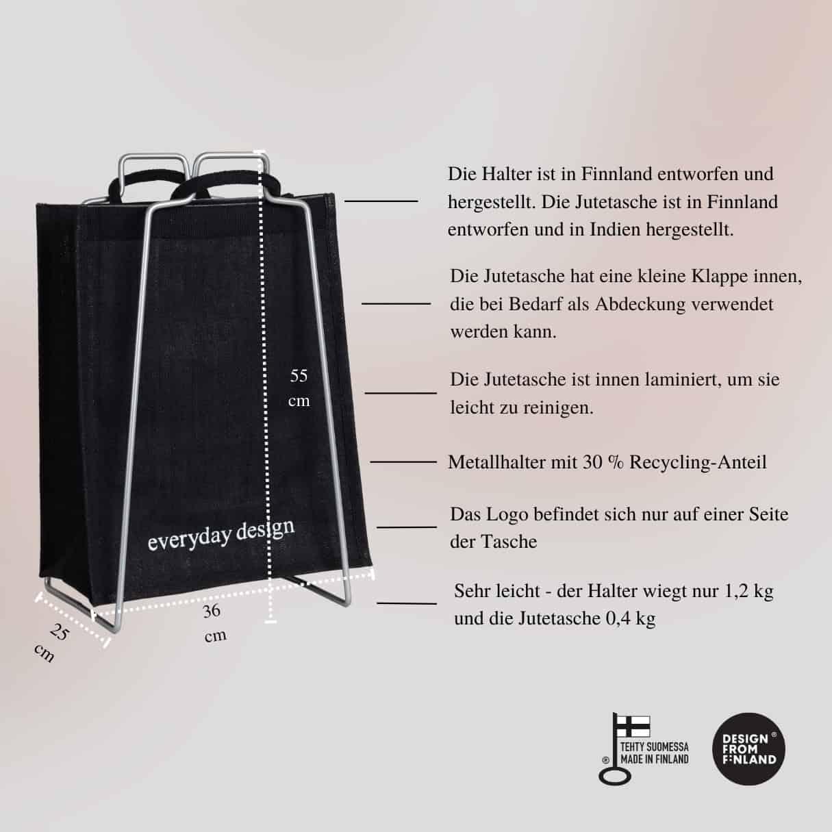 HELSINKI-Papiertütenhalter silber﻿ mit Jutetasche