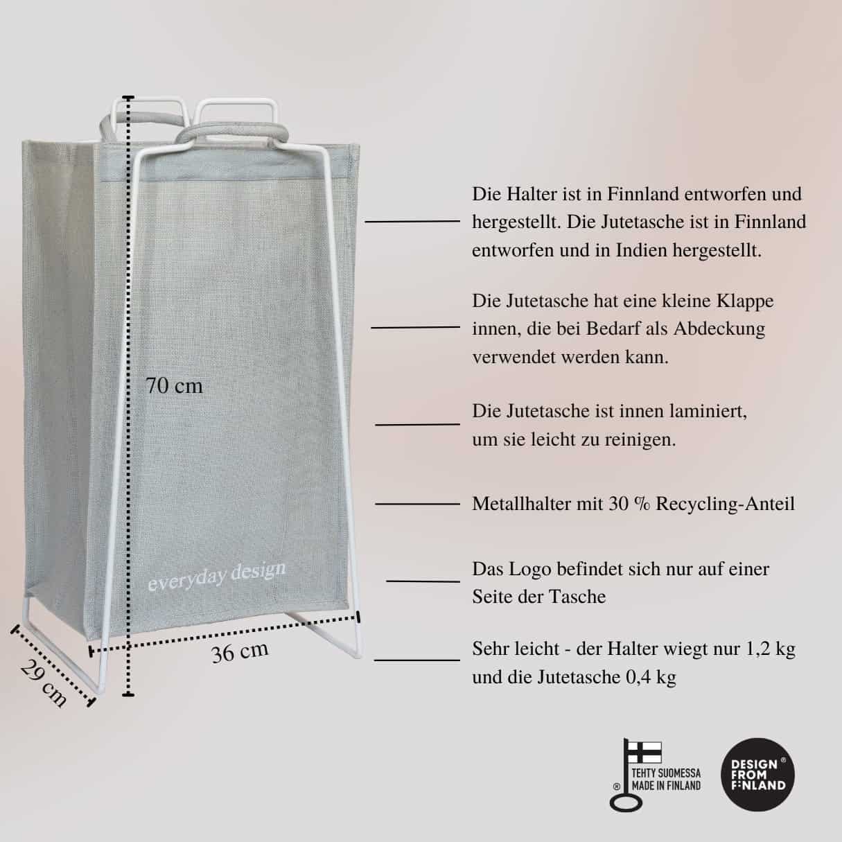 TURKU XL - Recyclinghalter ﻿Weiß + XL-Tasche