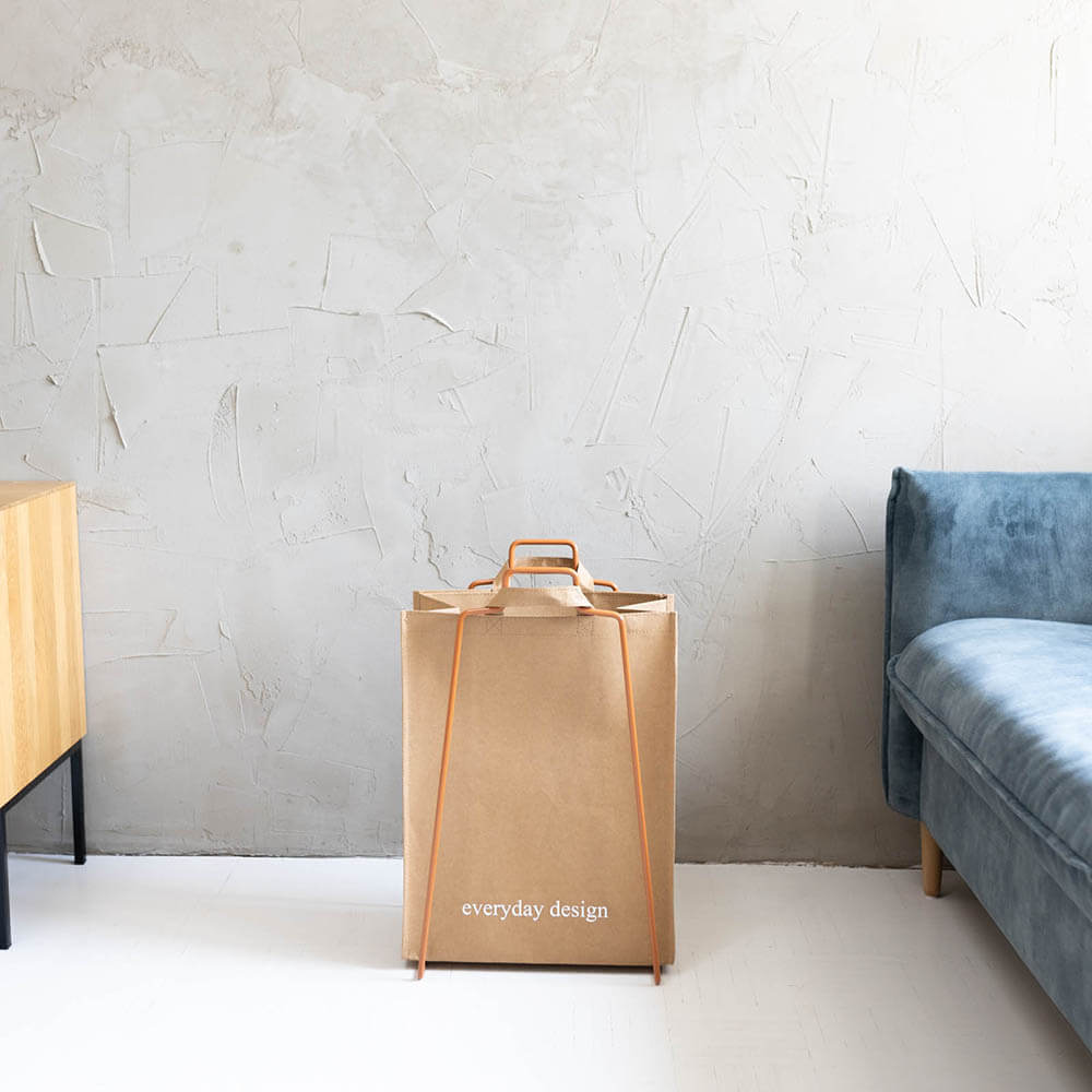 HELSINKI-Papiertütenhalter karamellbraun und eine waschbare Papiertasche