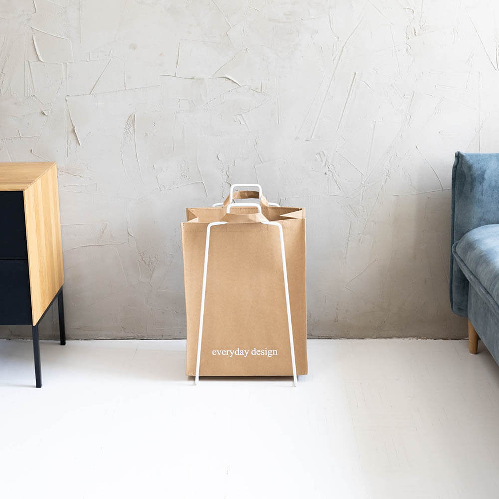 HELSINKI-Papiertütenhalter weiß und eine waschbare Papiertasche